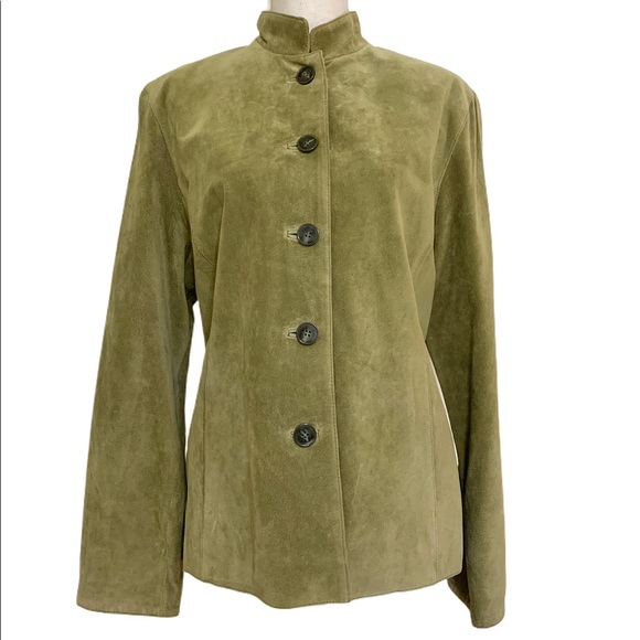 Green Suede Mandarin Collar Jacket Large - Picture 1 of 10